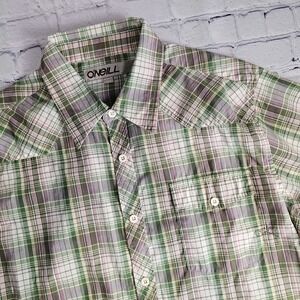 O'Neill Button Up Short Sleeve Shirt Large Multicolor Plaid Pocket Skater Casual